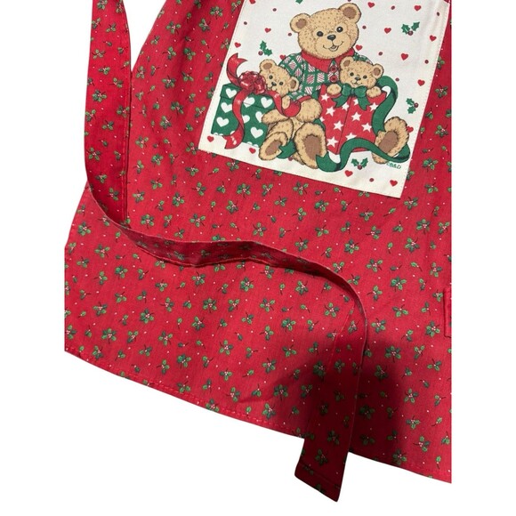 Christmas Apron Vintage Red Teddy Bears Green Holly Waist Gourmet Gallery Waist - Picture 4 of 8